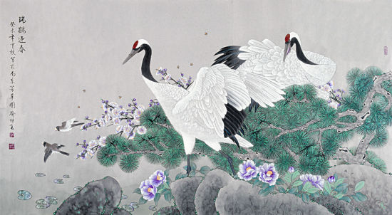 喻继高 《瑞鹤迎春》 174cm×94cm  2003年 