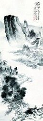 品张大千《赠李秋君晚波渔艇图》