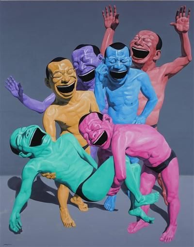 岳敏君作品《下葬》，300cm×380cm，布上油画，2010年