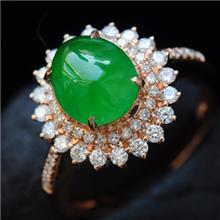 18K玫瑰金镶嵌钻石满色阳绿翡翠戒指玉戒指