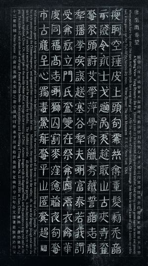 谷文达作品 《碑林-唐诗后著 - No.13 〈春望〉唐：杜甫》 　　180cm×90cm 墨、宣纸 2003-2005年 （左）