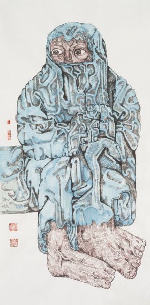 陈子丰作品 就在这里 纸本设色  138cmx68cm  2014