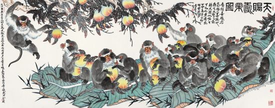 6173 李?燕(b.1943)?天赐寿果 镜心?设色纸本 143×367 cm 2014年作 说明：原藏家得自作者本人。 RMB： 500，000-800，000